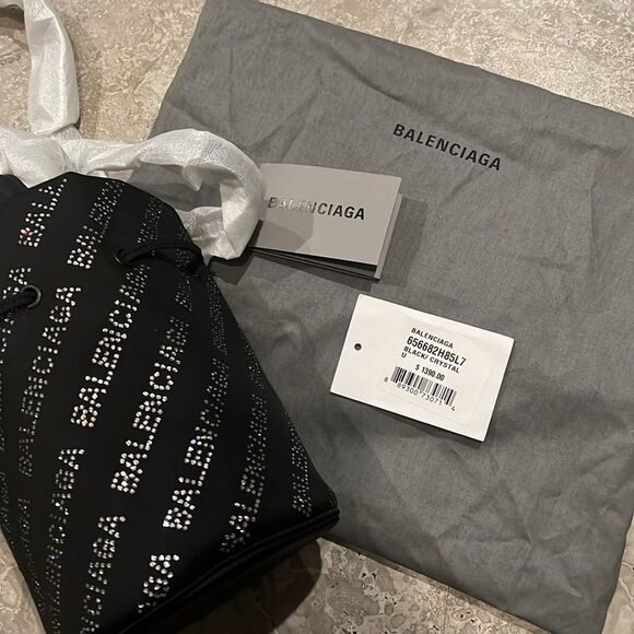 NEW Balenciaga Wheel XS Drawstring Bucket Bag, Black/Crystal - Picture 13 of 15
